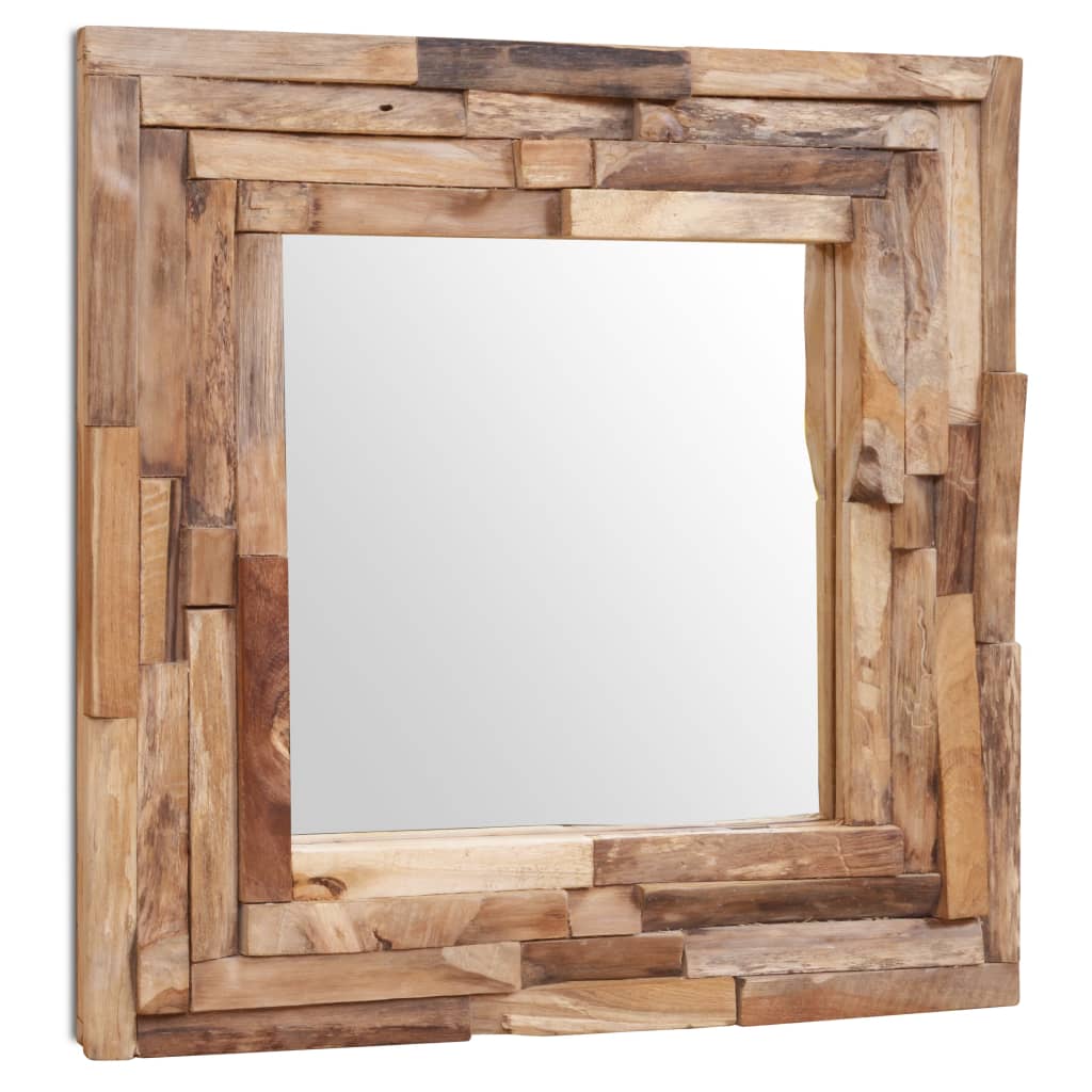 Specchio Decorativo in Legno di Teak 60x60 cm Quadrato - homemem39