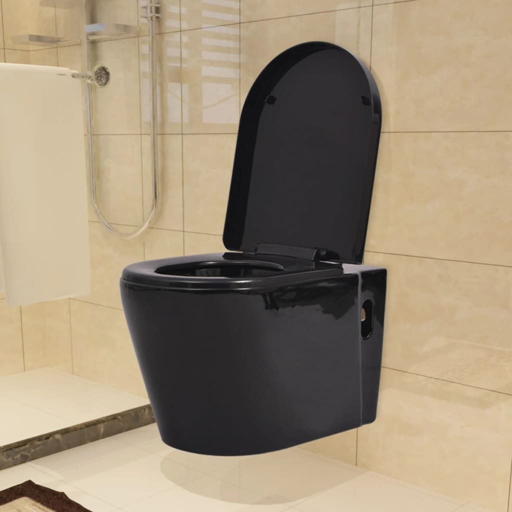 WC a Muro con Sciacquone Nascosto in Ceramica Nera - homemem39