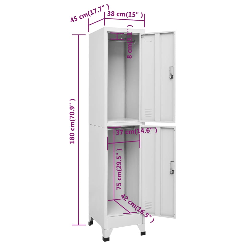 Armadietto a Chiave a 2 Scomparti 38x45x180 cm - homemem39