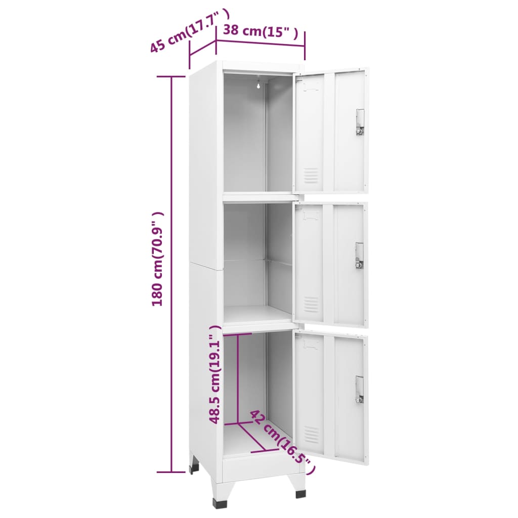 Armadietto a Chiave a 3 Scomparti 38x45x180 cm - homemem39