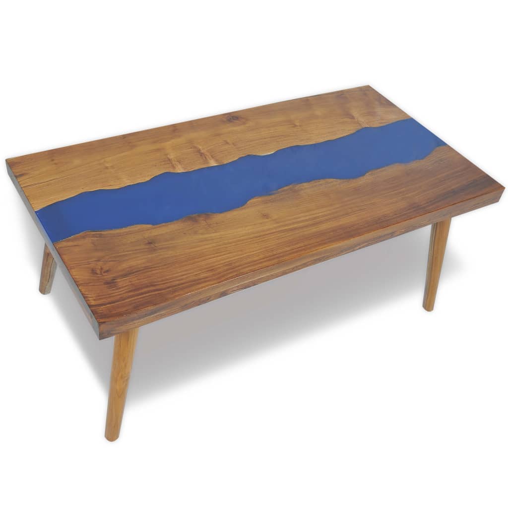 Tavolino da Salotto in Legno di Teak e Resina 100x50x40 cm - homemem39