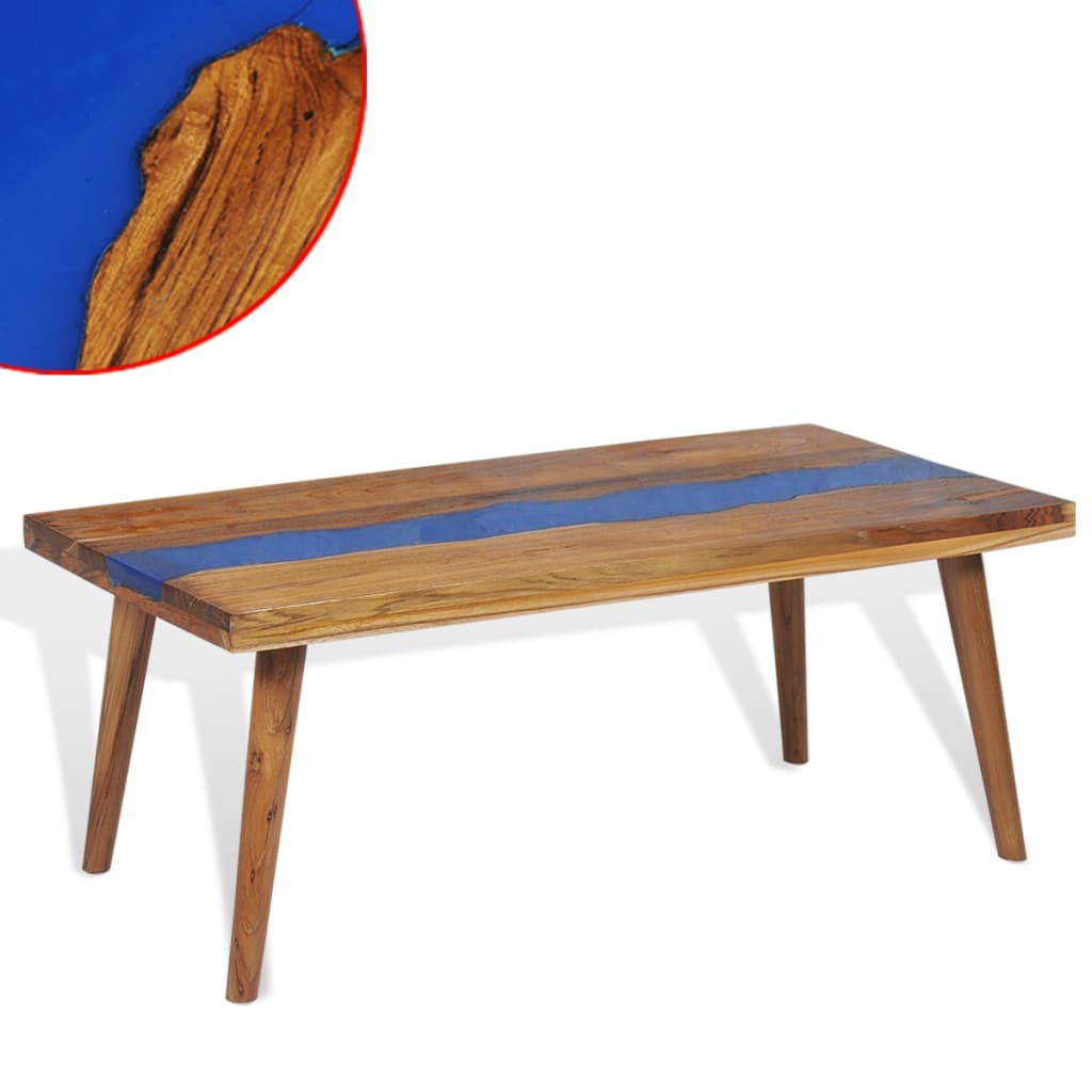 Tavolino da Salotto in Legno di Teak e Resina 100x50x40 cm - homemem39