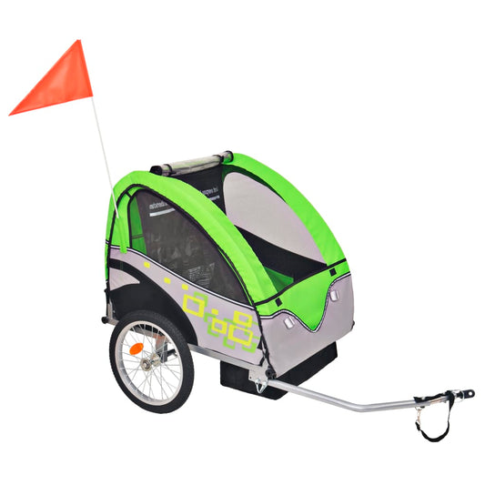 Rimorchio da Bici per Bambini Grigio e Verde 30 kg - homemem39