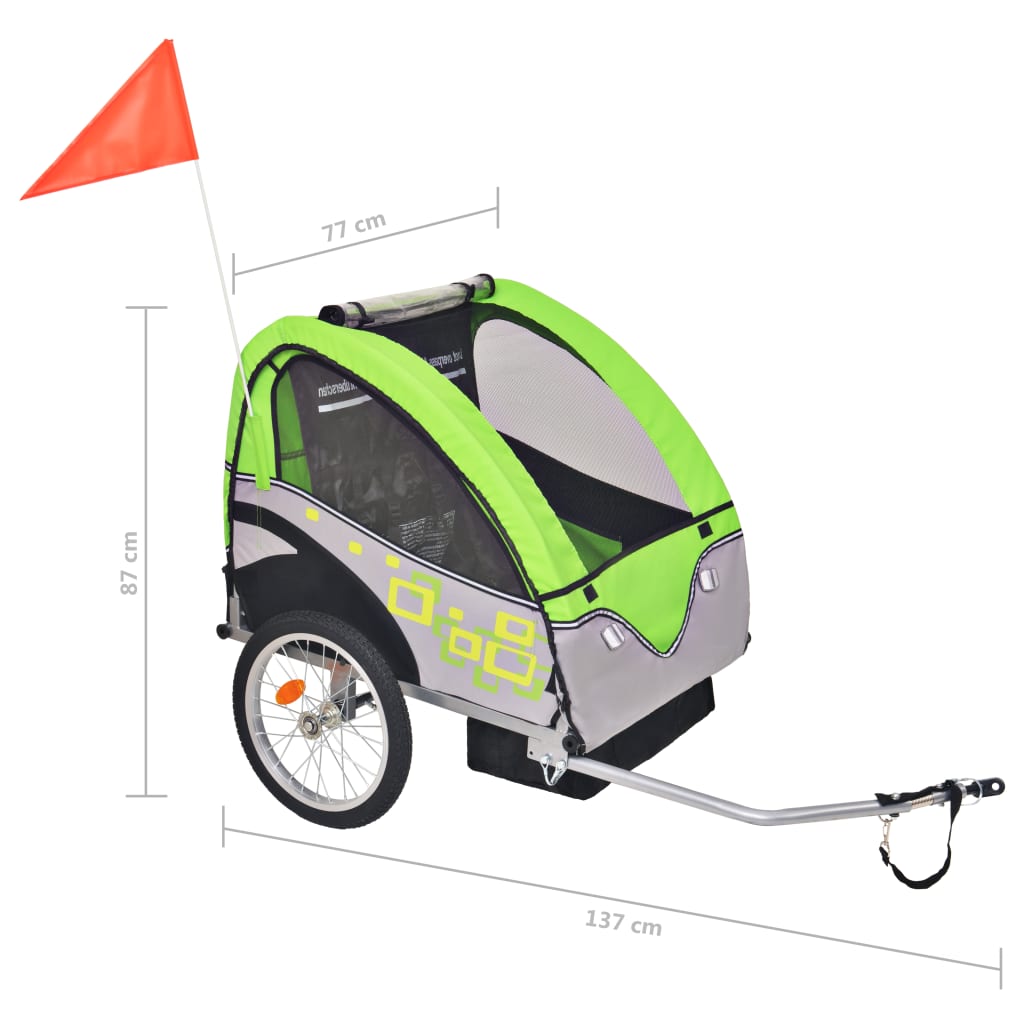 Rimorchio da Bici per Bambini Grigio e Verde 30 kg - homemem39