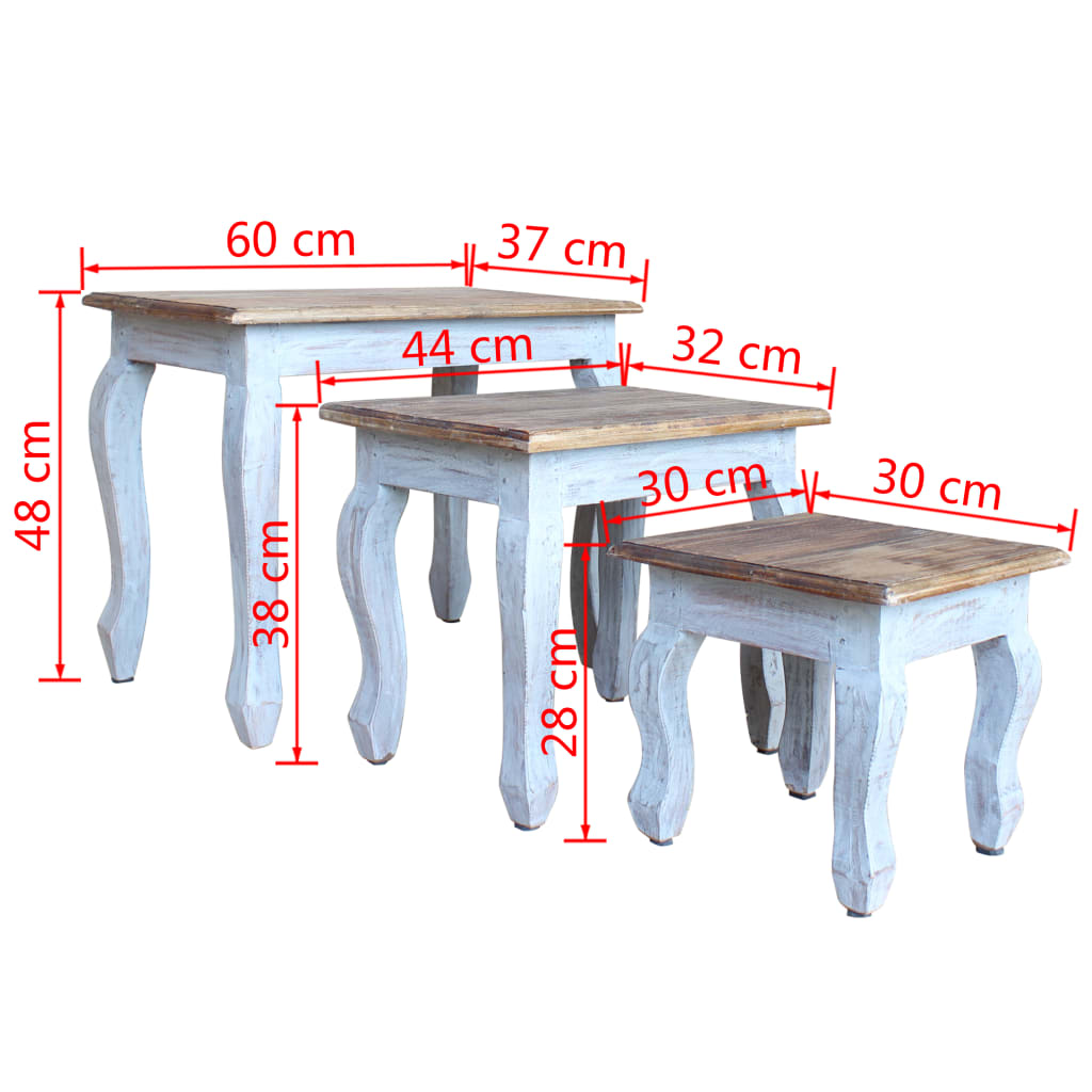 Set Tavolini a Incastro 3 pz in Legno Massello di Recupero - homemem39