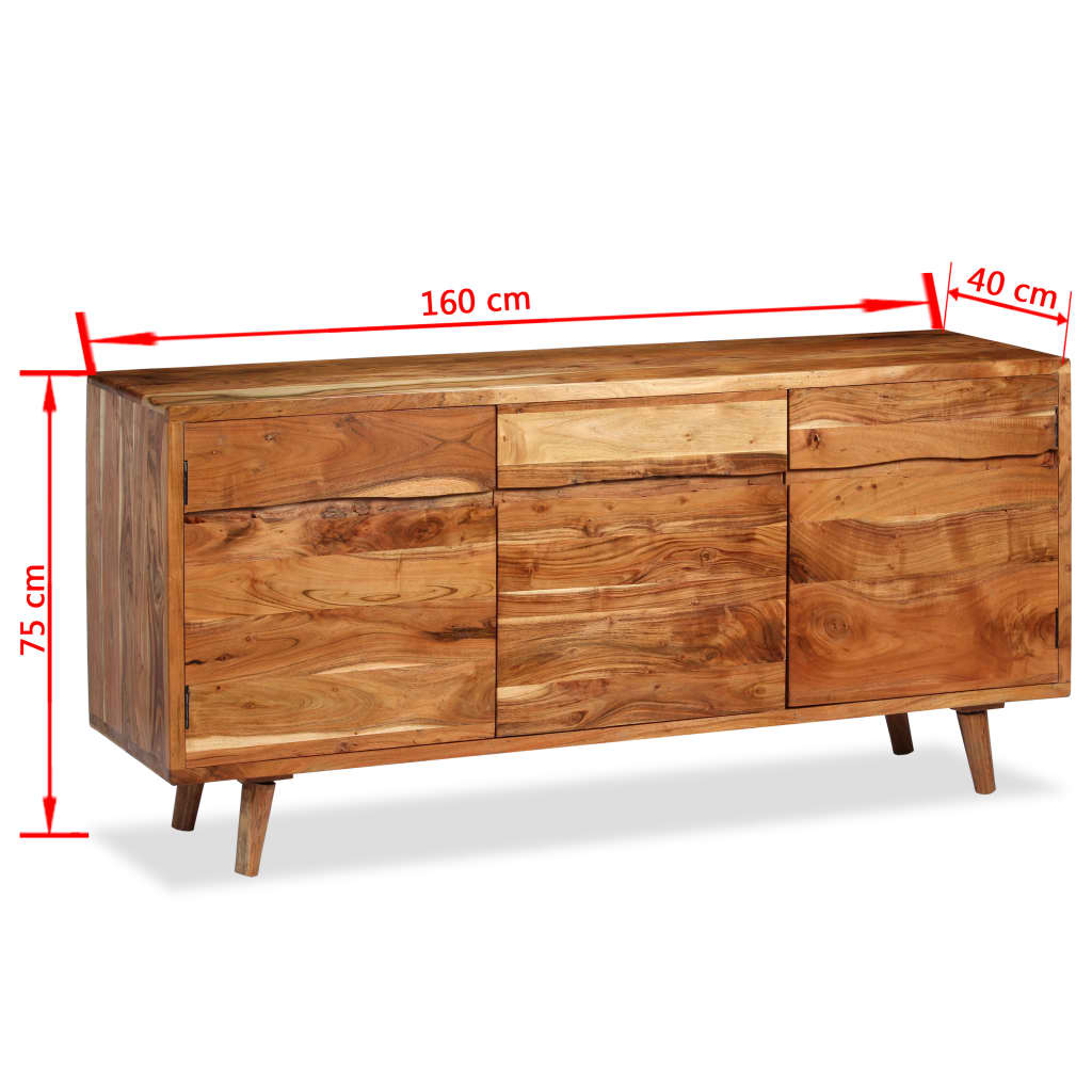 Credenza in Legno Massello con Ante Intagliate 160x40x75 cm - homemem39