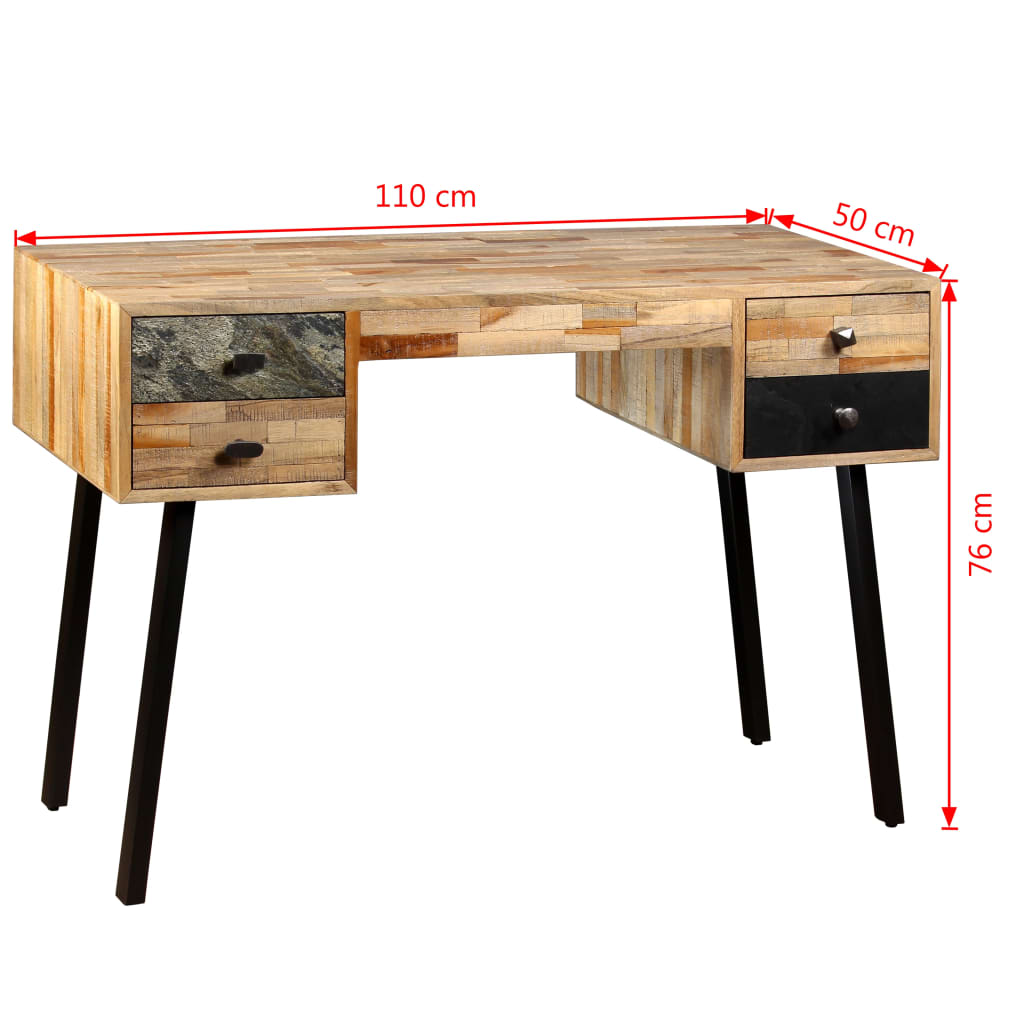 Scrivania in Legno Massello di Teak Rigenerato 110x50x76 cm - homemem39