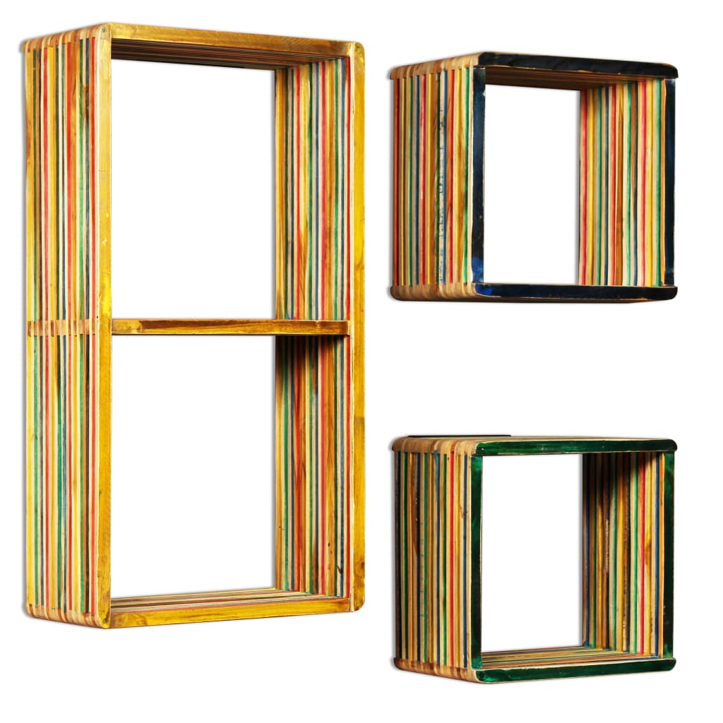 Set di Mensole 3 pz in Massello di Teak di Recupero Multicolore - homemem39