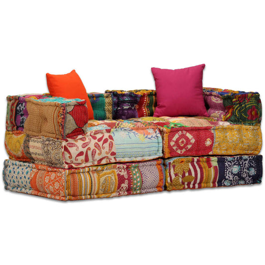 Pouf Modulare a 2 Posti in Tessuto Patchwork - homemem39