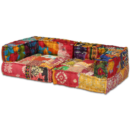 Pouf Modulare a 2 Posti in Tessuto Patchwork - homemem39