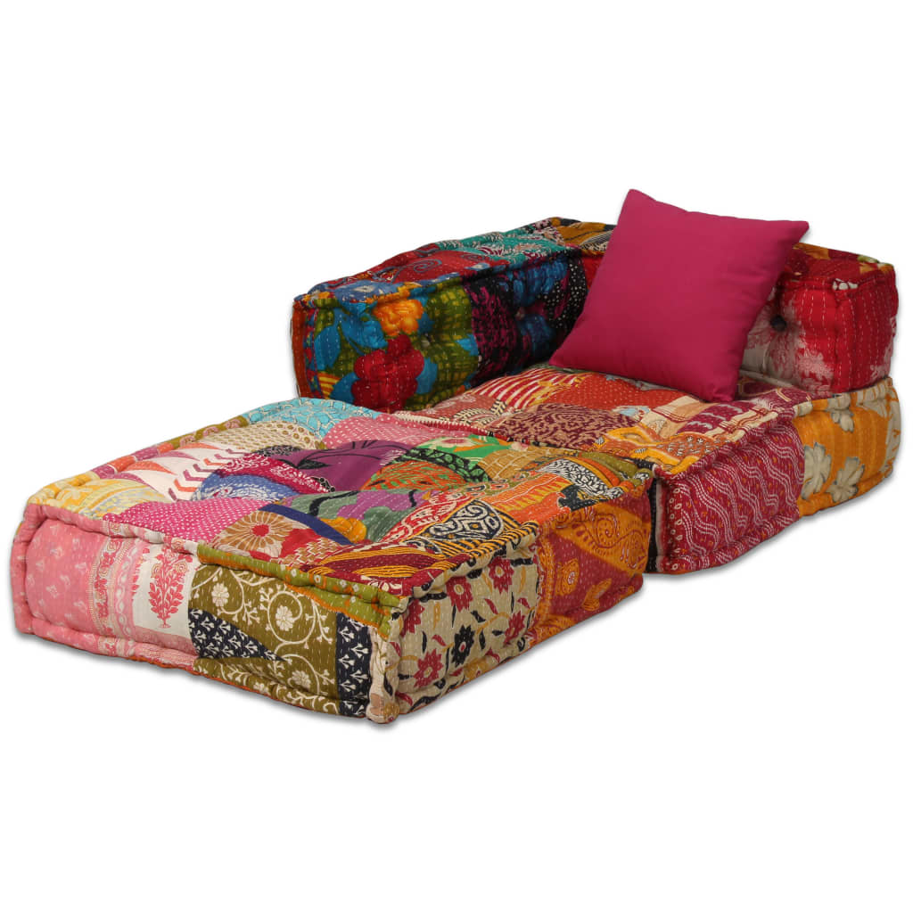 Pouf Modulare a 2 Posti in Tessuto Patchwork - homemem39