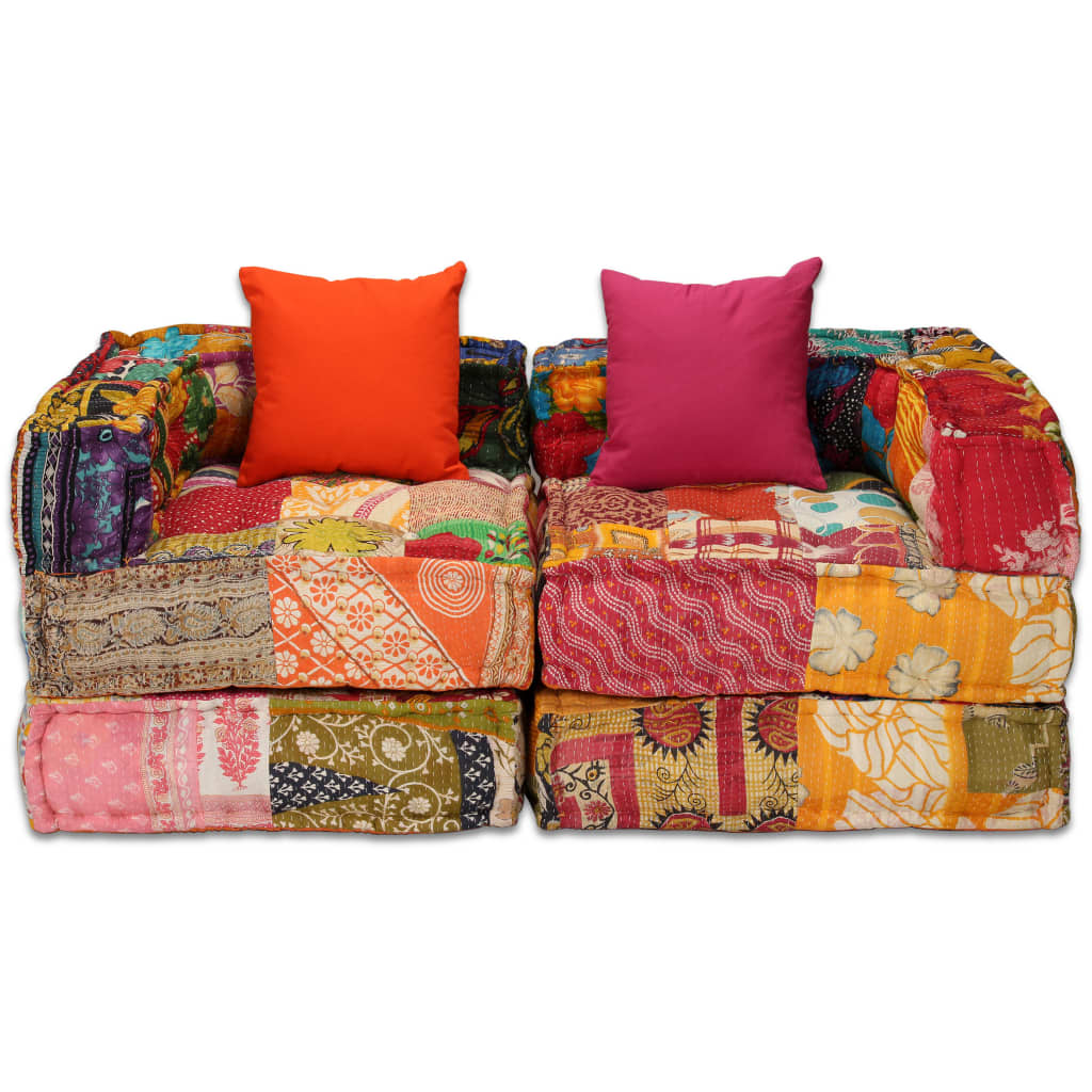 Pouf Modulare a 2 Posti in Tessuto Patchwork - homemem39