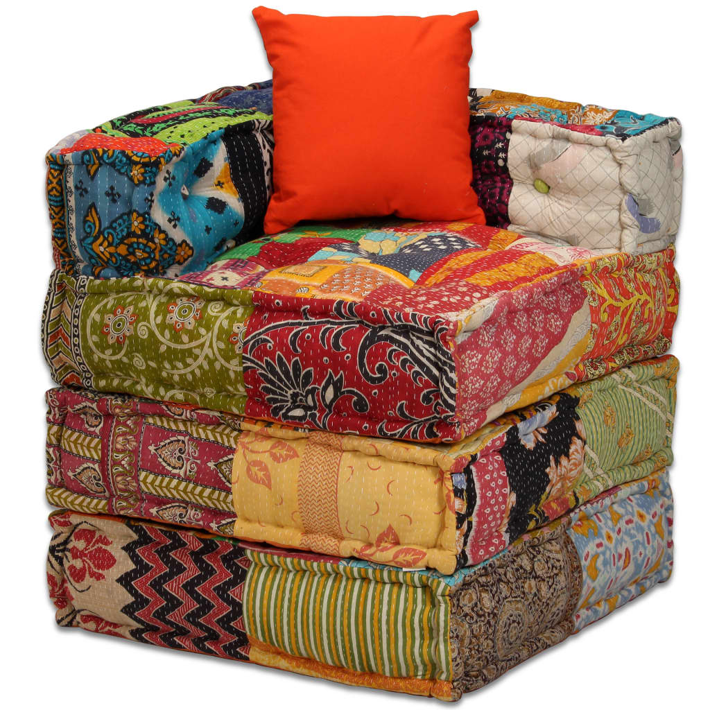 Pouf Modulare a 2 Posti in Tessuto Patchwork - homemem39