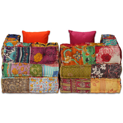 Pouf Modulare a 2 Posti in Tessuto Patchwork - homemem39