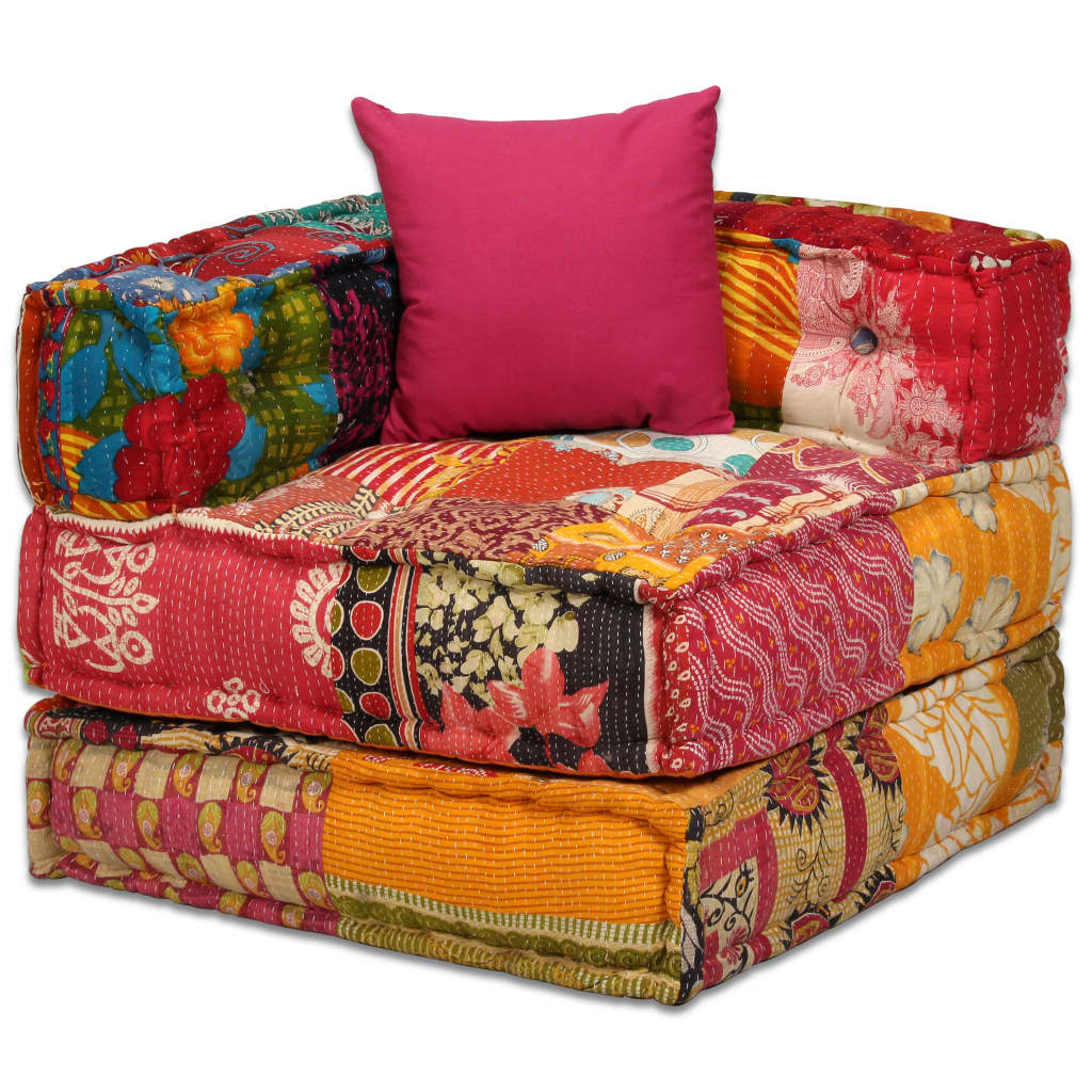 Pouf Modulare a 2 Posti in Tessuto Patchwork - homemem39