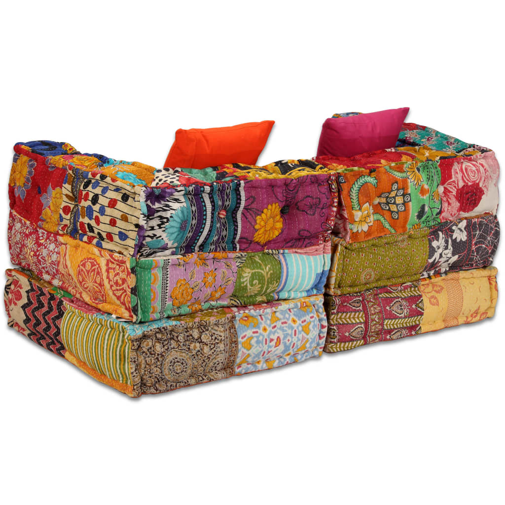 Pouf Modulare a 2 Posti in Tessuto Patchwork - homemem39