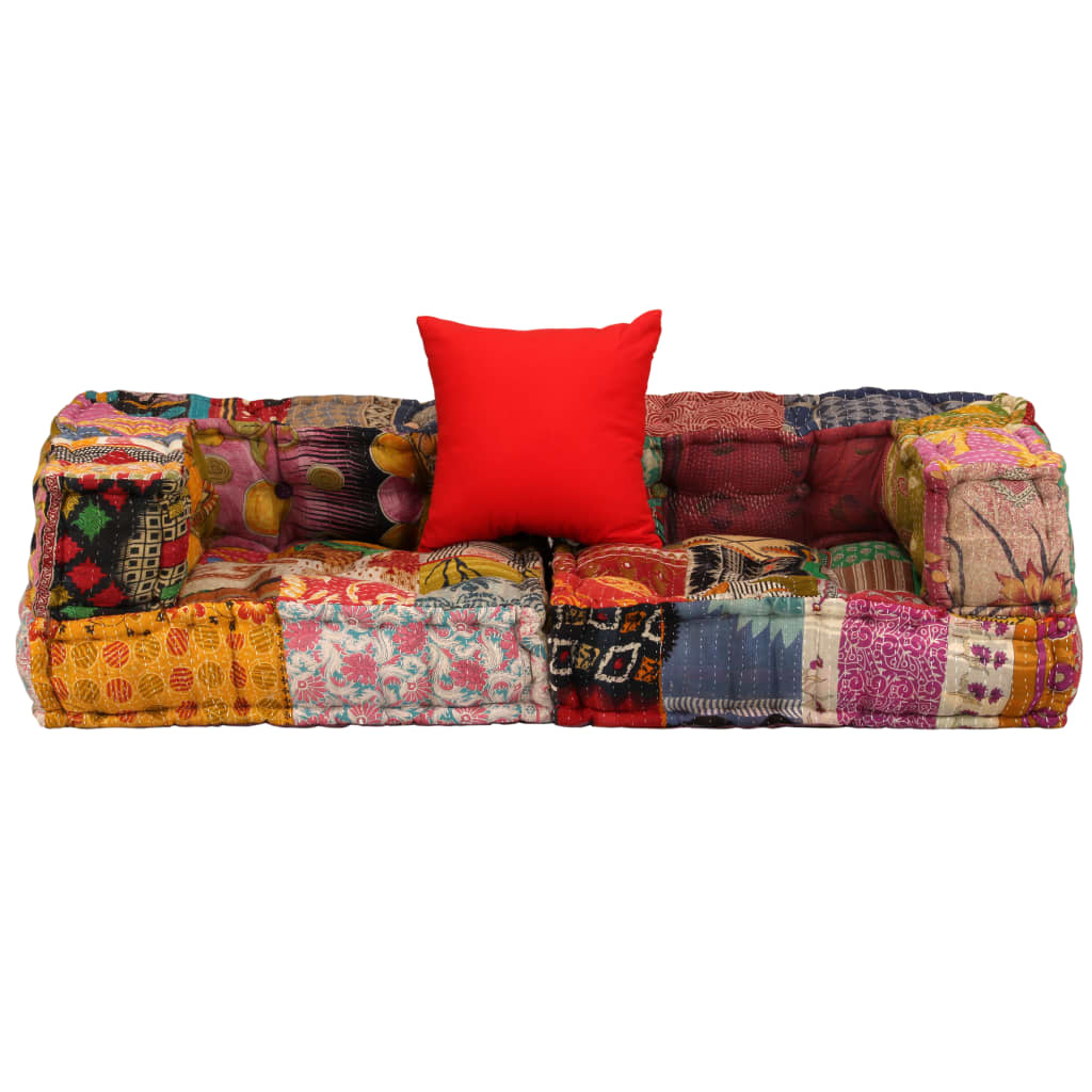 Pouf Modulare a 2 Posti in Tessuto Patchwork - homemem39