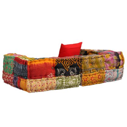 Pouf Modulare a 2 Posti in Tessuto Patchwork - homemem39