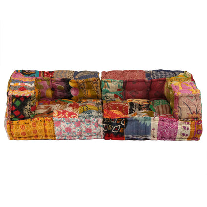 Pouf Modulare a 2 Posti in Tessuto Patchwork - homemem39