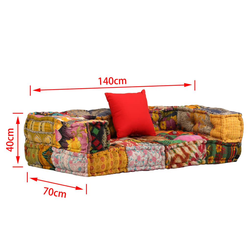 Pouf Modulare a 2 Posti in Tessuto Patchwork - homemem39