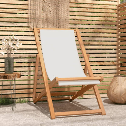 Sedia a Sdraio in Legno di Teak 56x105x96 cm Crema - homemem39