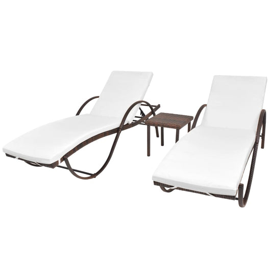 Lettini Prendisole 2 pz con Tavolo in Polyrattan Marrone - homemem39