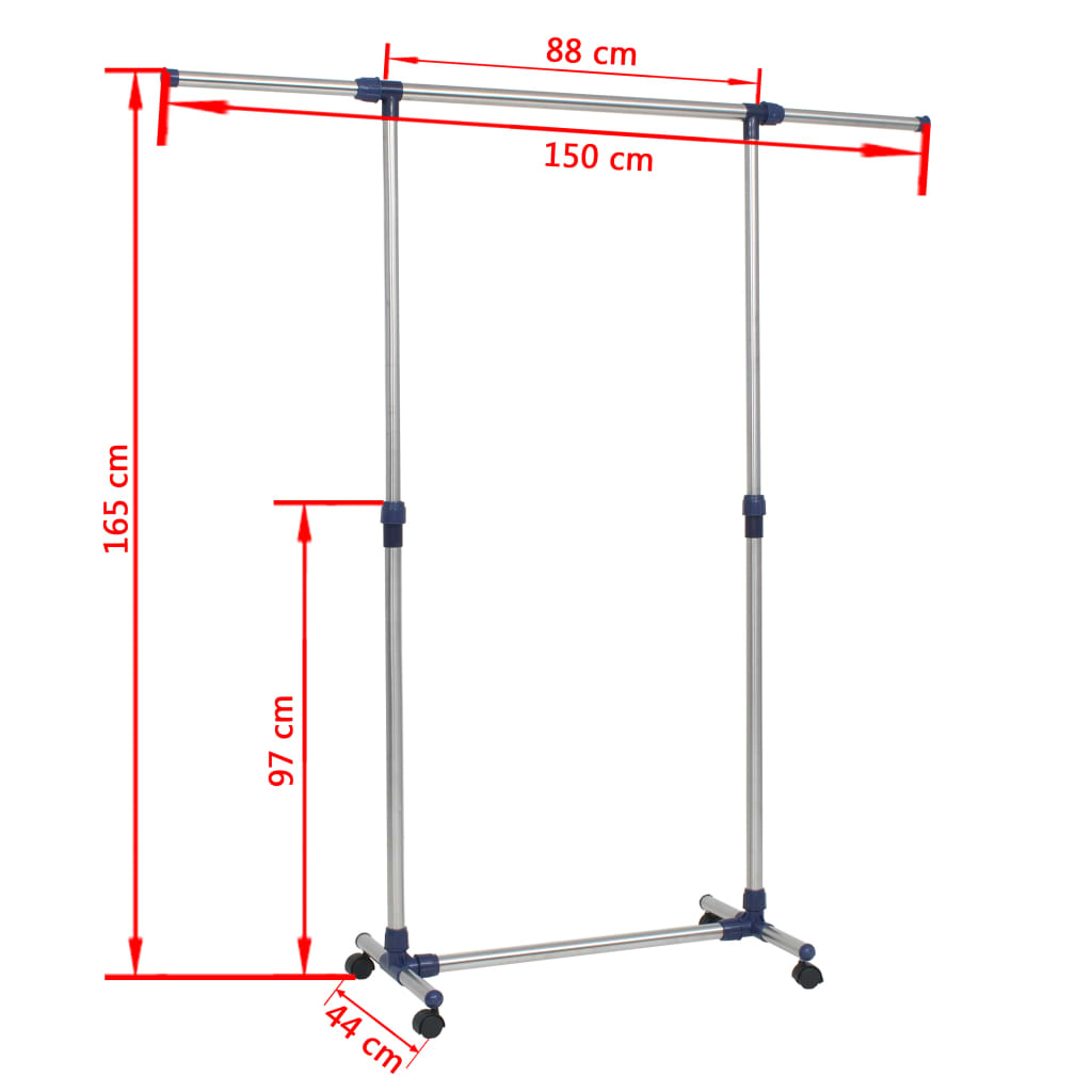 Porta Abiti Regolabile in Acciaio 165x44x150 cm Argento - homemem39