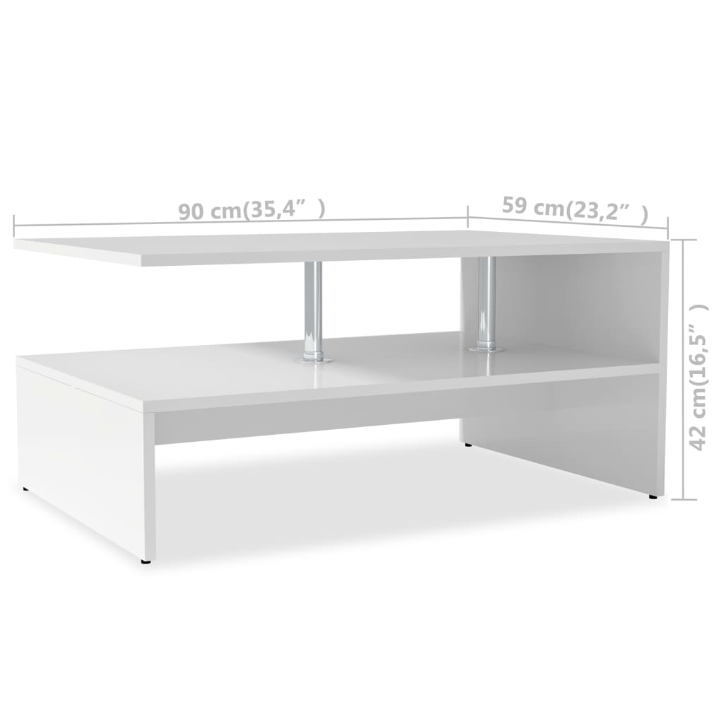 Tavolino da Salotto in Legno Multistrato 90x59x42 cm Bianco - homemem39