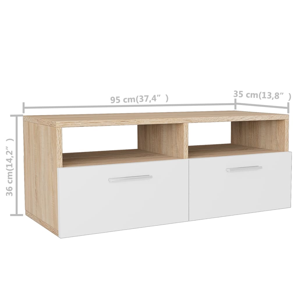 Mobile Porta TV in Legno Multistrato 95x35x36cm Rovere e Bianco - homemem39