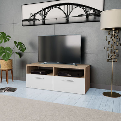 Mobile Porta TV in Legno Multistrato 95x35x36cm Rovere e Bianco - homemem39