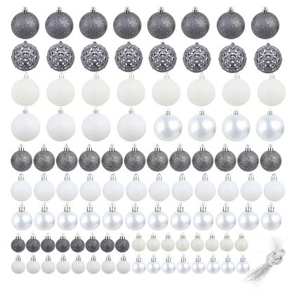 Set Palline di Natale 100 pz 3/4/6 cm Bianco/Grigio - homemem39