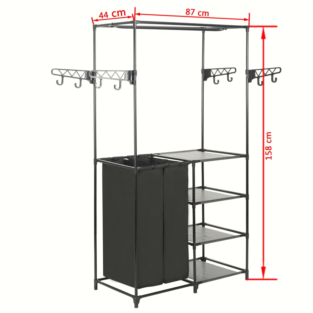 Appendiabiti Acciaio e Tessuto non Tessuto 87x44x158 cm Nero - homemem39