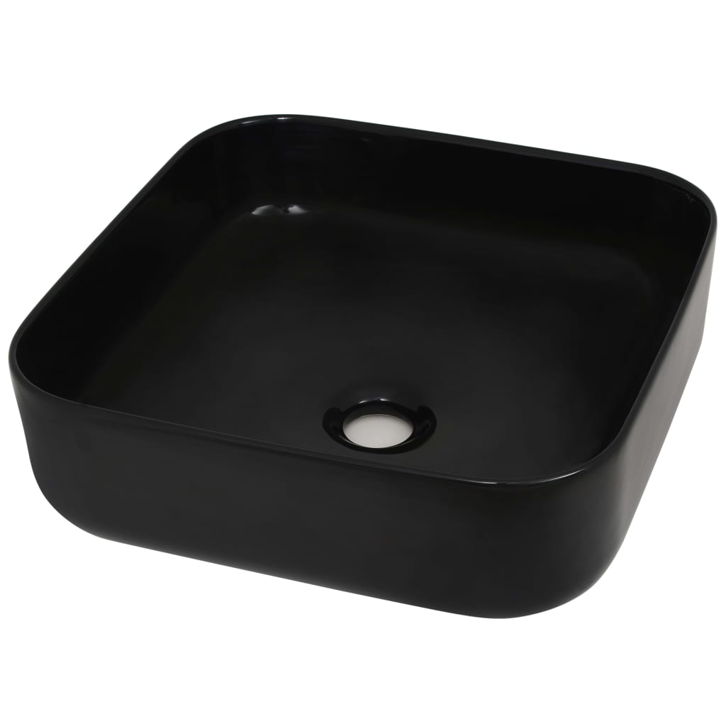 Lavandino Quadrato in Ceramica Nero 38x38x13,5 cm - homemem39