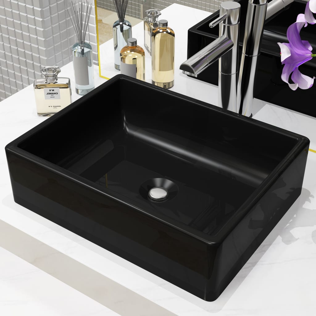 Lavandino Rettangolare in Ceramica Nero 41x30x12 cm - homemem39