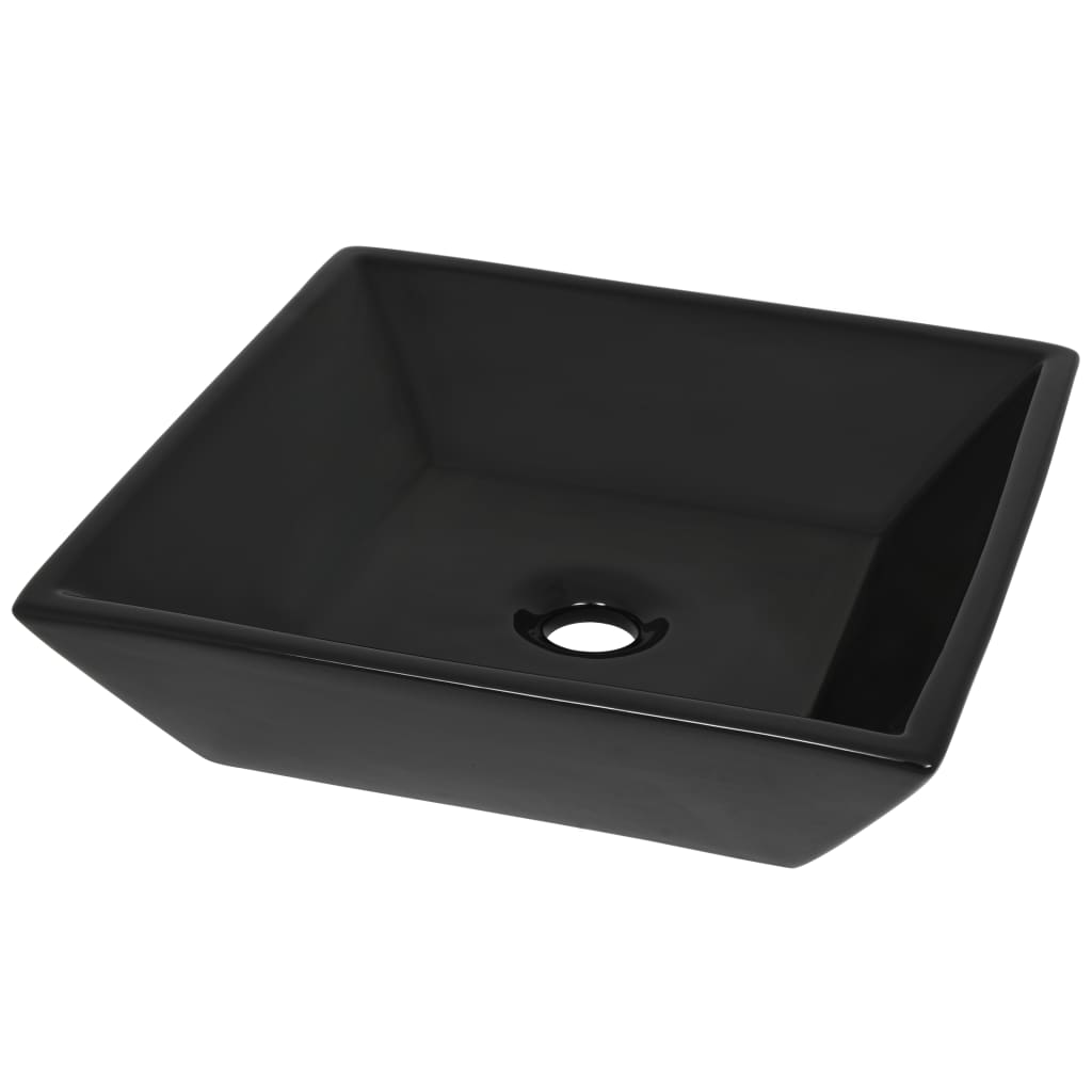 Lavandino Quadrato in Ceramica Nero 41,5x41,5x12 cm - homemem39