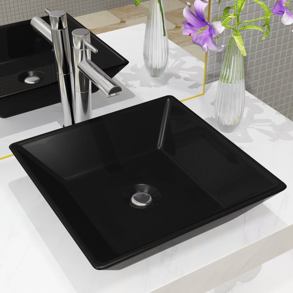 Lavandino Quadrato in Ceramica Nero 41,5x41,5x12 cm - homemem39