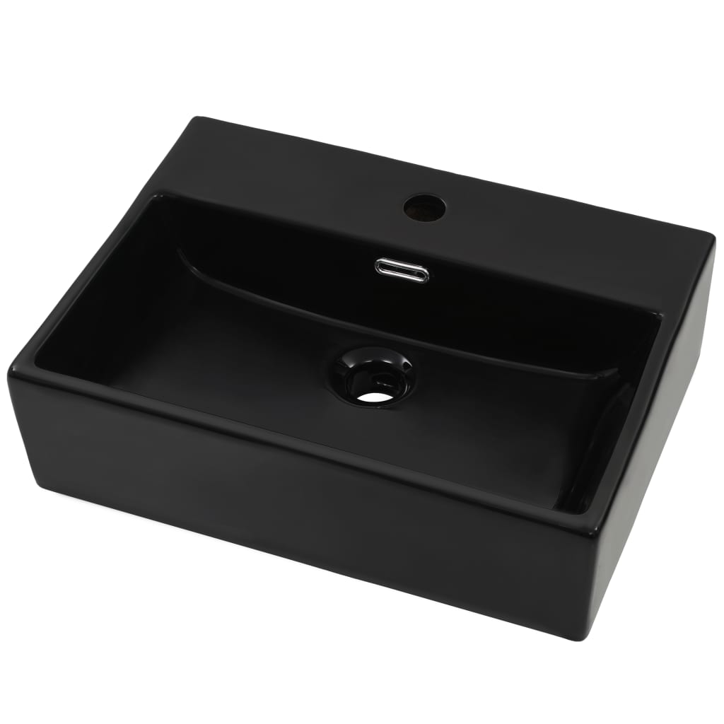 Lavandino con Foro Rubinetto in Ceramica Nero 51,5x38,5x15 cm - homemem39