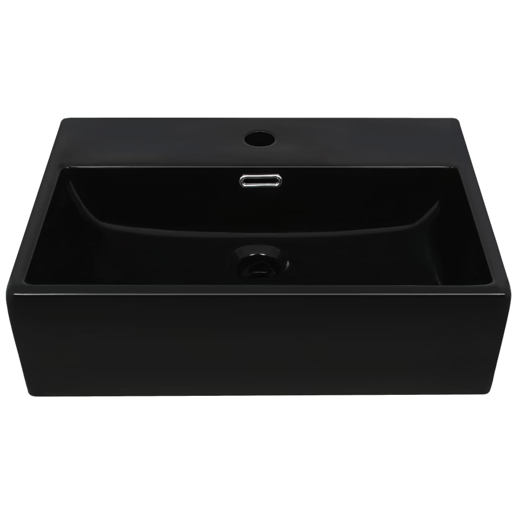 Lavandino con Foro Rubinetto in Ceramica Nero 51,5x38,5x15 cm - homemem39