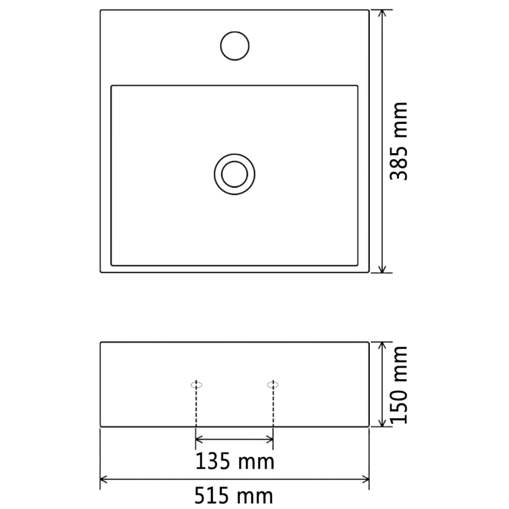 Lavandino con Foro Rubinetto in Ceramica Nero 51,5x38,5x15 cm - homemem39