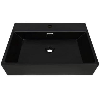 Lavandino con Foro Rubinetto in Ceramica Nero 76x42,5x14,5 cm - homemem39