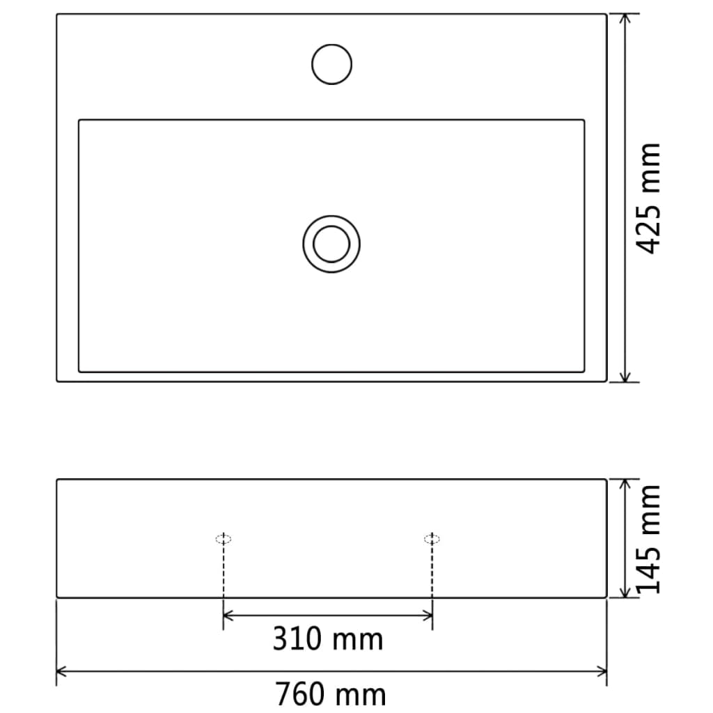 Lavandino con Foro Rubinetto in Ceramica Nero 76x42,5x14,5 cm - homemem39