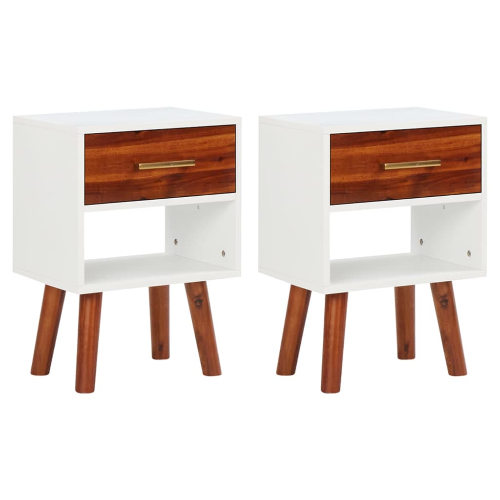 Comodini in Legno Massello di Acacia 2 pz 40x30x57 cm - homemem39