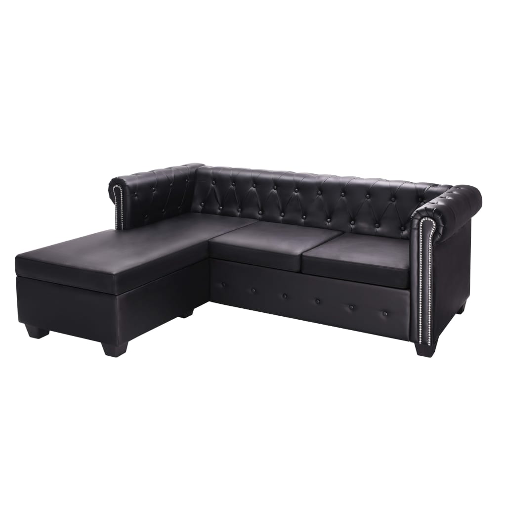 Divano Chesterfield a L in Pelle Artificiale Nero - homemem39