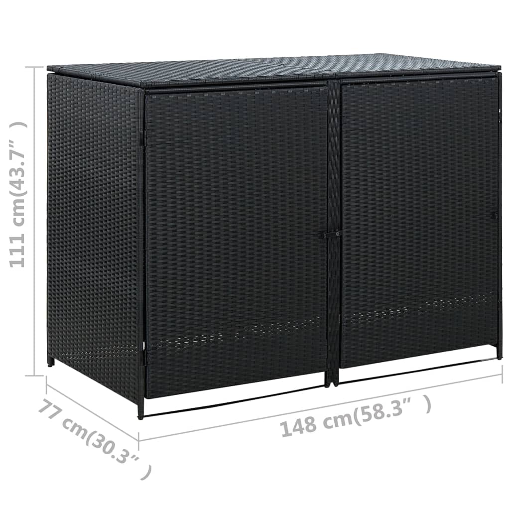 Copribidone Doppio per Spazzatura Polyrattan Nero 148x80x111 cm - homemem39