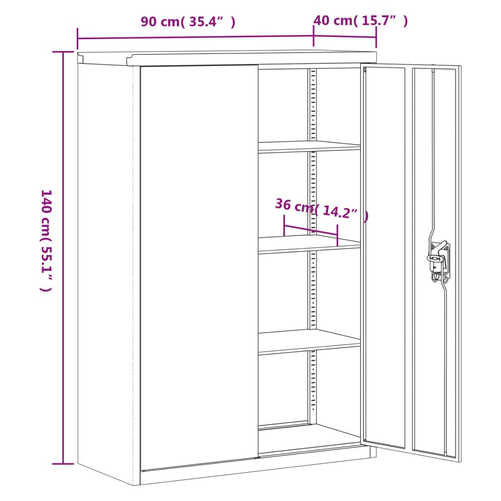 Armadio per Ufficio in Metallo 90x40x140 cm Grigio e Blu - homemem39