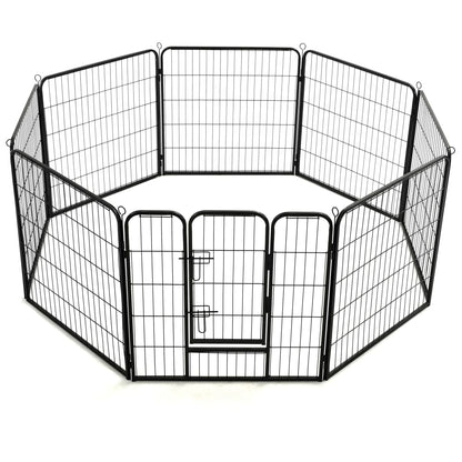 Box per Cani con 8 Pannelli in Acciaio 80x80 cm Nero - homemem39