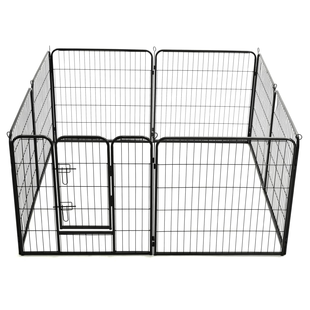 Box per Cani con 8 Pannelli in Acciaio 80x80 cm Nero - homemem39