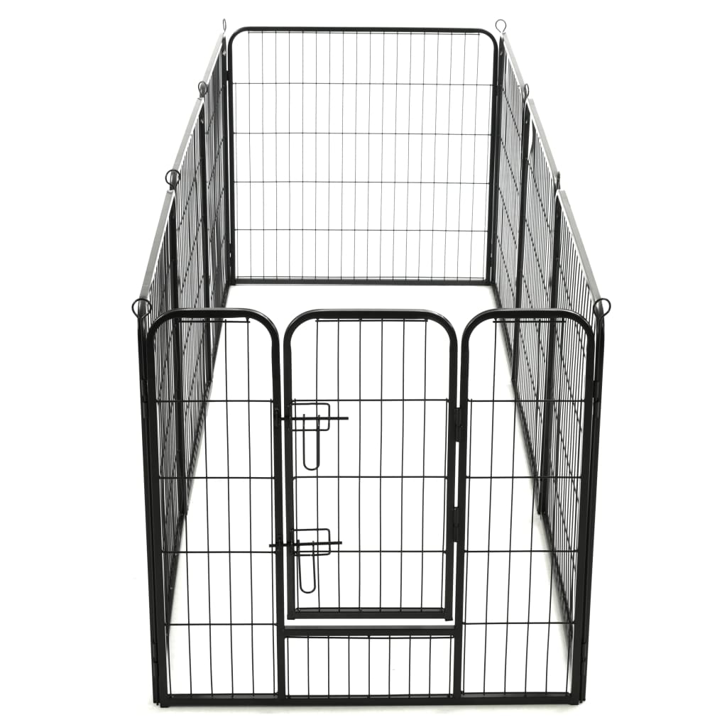 Box per Cani con 8 Pannelli in Acciaio 80x80 cm Nero - homemem39