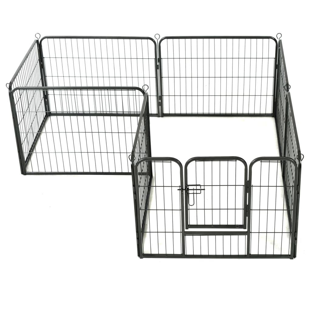 Box per Cani con 8 Pannelli in Acciaio 60x80 cm Nero - homemem39