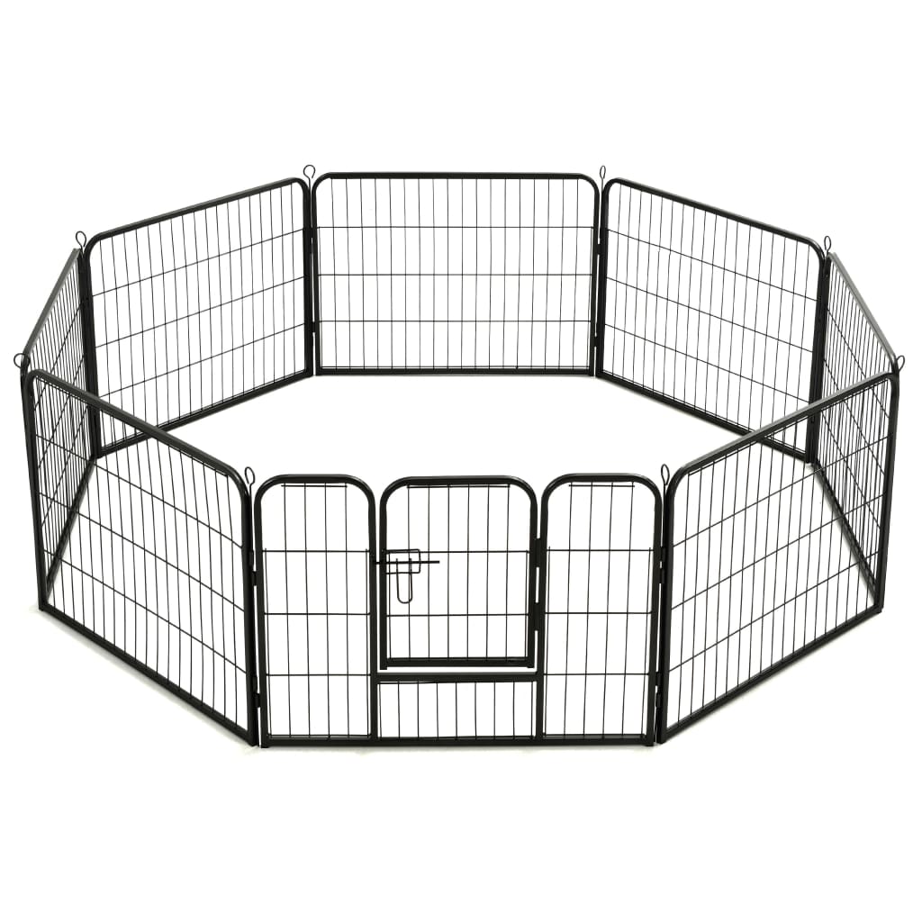 Box per Cani con 8 Pannelli in Acciaio 60x80 cm Nero - homemem39